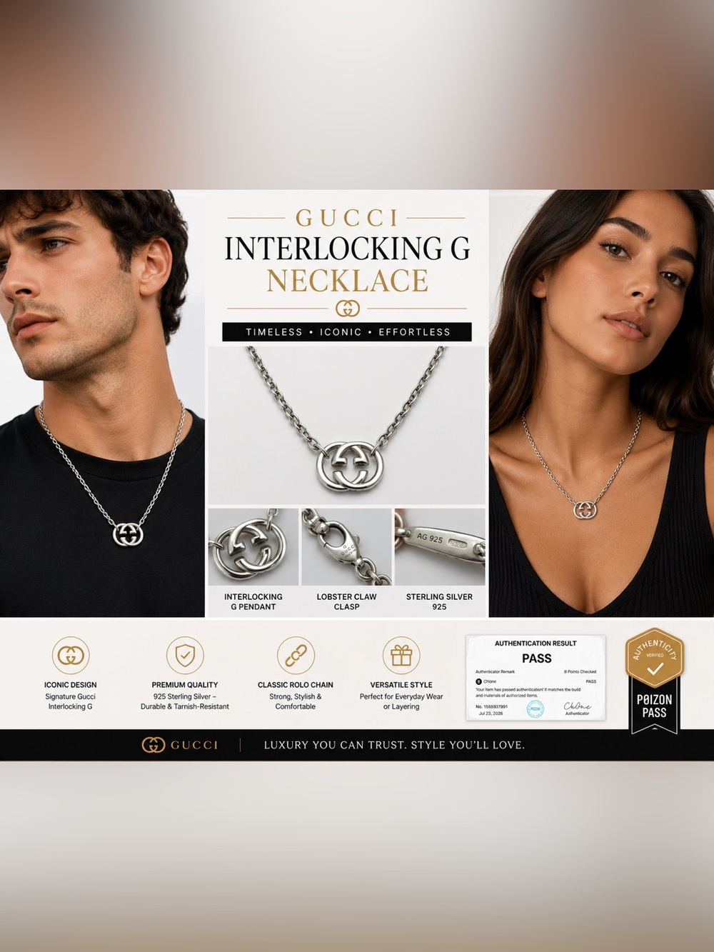 Gucci Sterling Silver Interlocking G Necklace - Silver